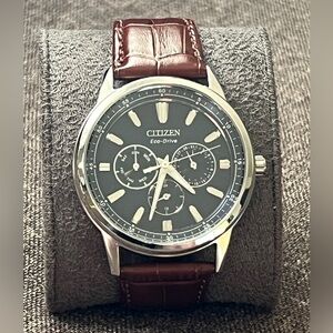 Citizen BU2070-12L Corso Solar Eco-Drive Watch Blue Dial Brown Strap EUC